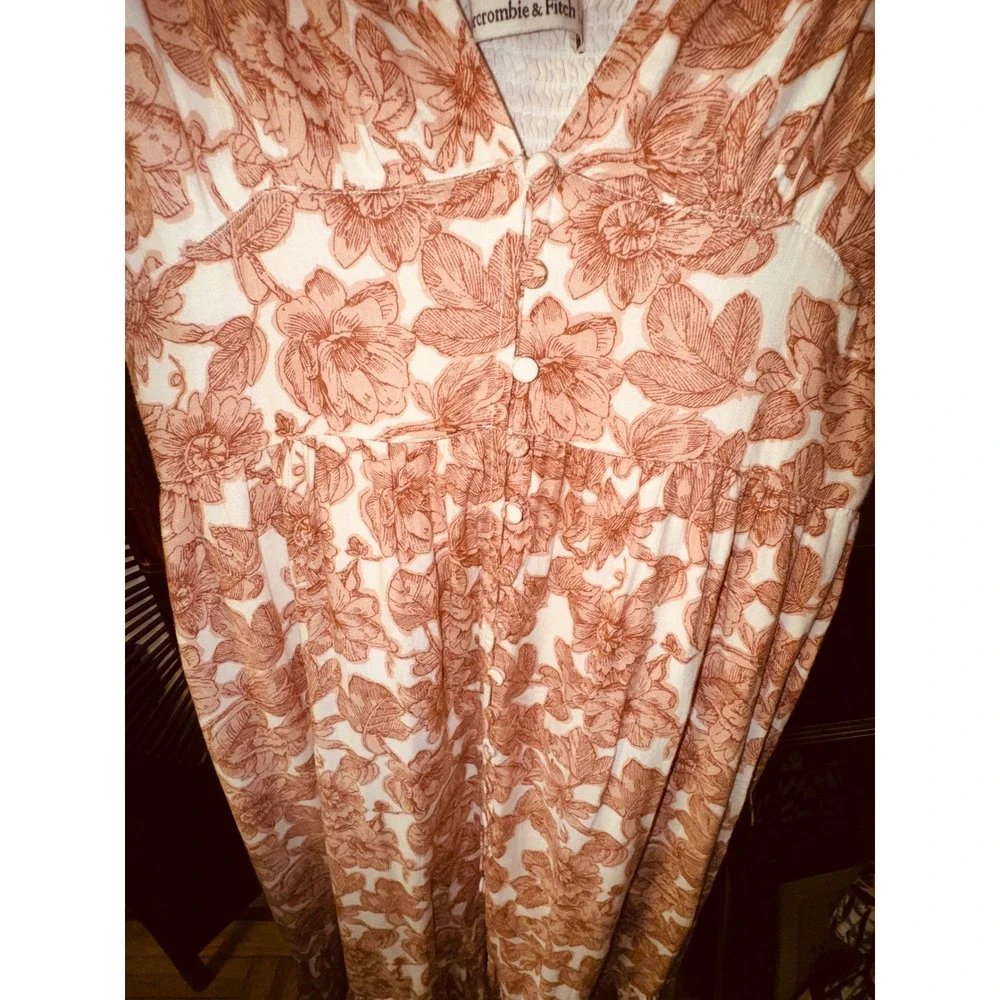 Abercrombie & Fitch Boho Linen Blend Floral V-Neck Maxi Dress Large Cottagecore